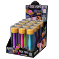 Display of Desk Pops with colorful tops and packaging on a white background